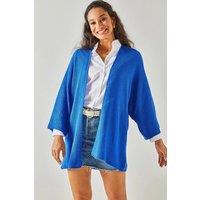 HOXTON GAL Women's Regular Fit Batwing Sleeve Open Front Knit Cardigan in Royal | Size: Medium