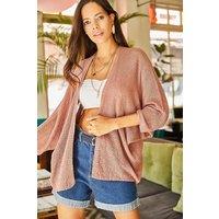 HOXTON GAL Women's Regular Fit Batwing Sleeve Open Front Knit Cardigan in Rose | Size: Large