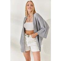 HOXTON GAL Women's Regular Fit Batwing Sleeve Open Front Knit Cardigan in Grey | Size: Medium