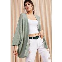 HOXTON GAL Women's Regular Fit Batwing Sleeve Open Front Knit Cardigan in Pale Green | Size: Small