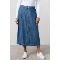 Lily & Me Women's Holly Elasticated Waist Tencel Denim Midi Skirt in Blue | Size: 10