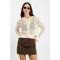 HOXTON GAL Women's Regular Fit Openwork Buttoned Knit Cardigan in Ecru | Size: Small