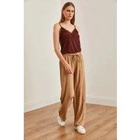 HOXTON GAL Women's Palazzo Pants with Elastic Waist - Wide-Leg Fit in Brown | Size: Medium