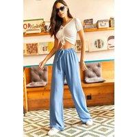 HOXTON GAL Women's Palazzo Pants with Elastic Waist - Wide-Leg Fit in Baby Blue | Size: Medium