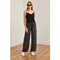 HOXTON GAL Women's Palazzo Pants with Elastic Waist - Wide-Leg Fit in Dark Grey | Size: 2XL