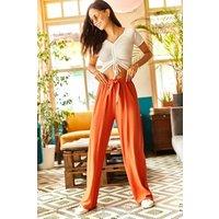 HOXTON GAL Women's Palazzo Pants with Elastic Waist - Wide-Leg Fit in Terracotta | Size: Small