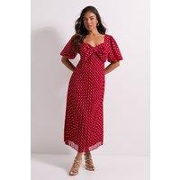 Dorothy Perkins Women's Petite DP Luxe Bow Front Puff Sleeve Metallic Midaxi Dress in Red | Size: 8