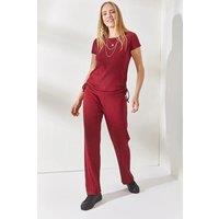 HOXTON GAL Women's Ribbed Two-Piece Set with Side-Ruched Top & Wide-Leg Pants in Burgundy | Size: Medium