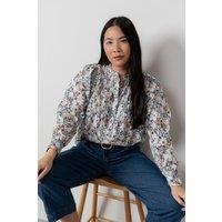 Lily & Me Women's Flora Ditsy Print Long Sleeved Cotton Blouse in Duck Egg Blue | Size: 8