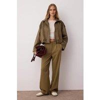 HOXTON GAL Women's High-Waist Wide-Leg Woven Pleated Trousers in Khaki | Size: 4