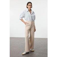 HOXTON GAL Women's High-Waist Wide-Leg Woven Pleated Trousers in Stone | Size: 12