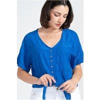 HOXTON GAL Women's Regular Fit Casual Short Sleeve Blouse with Button Front & Tie Detail in Blue | Size: Large