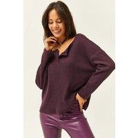 HOXTON GAL Women's Regular Fit Buttoned Fleece-Lined Loose Sweater in Dark Brown | Size: S/M