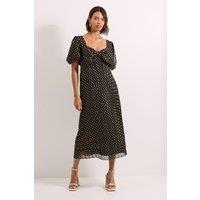 Dorothy Perkins Women's DP Luxe Bow Front Puff Sleeve Metallic Midaxi Dress in Black | Size: 18