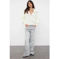 HOXTON GAL Women's Oversized Half-Zip High Neck Knit Sweater in White | Size: Medium