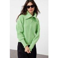 HOXTON GAL Women's Oversized Half-Zip High Neck Knit Sweater in Mint | Size: Small