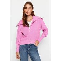HOXTON GAL Women's Oversized Half-Zip High Neck Knit Sweater in Pink | Size: XS