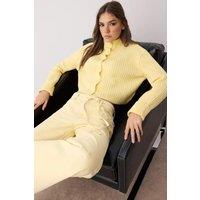 HOXTON GAL Women's Oversized Cropped Soft-Textured High Neck Knit Cardigan in Yellow | Size: Medium