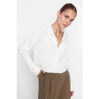 HOXTON GAL Women's Oversized Cropped Soft-Textured High Neck Knit Cardigan in White | Size: Small