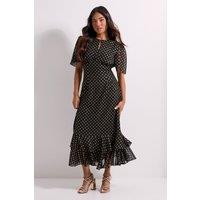 Dorothy Perkins Women's Petite DP Luxe Metallic Spot Chiffon Ruffle Hem Midi Dress in Black | Size: 10