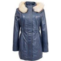 House of Leather Women's Womens Real Leather Coat Detachable Hood Kathy Brown 10 in Blue | Size: 8