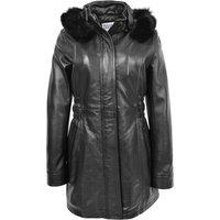 House of Leather Women's Womens Real Leather Coat Detachable Hood Kathy Brown 10 in Black | Size: 18