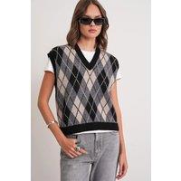 HOXTON GAL Women's Regular Fit Argyle Pattern Knit Sweater Vest in Navy | Size: S/M
