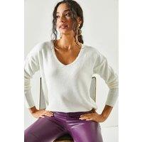 HOXTON GAL Women's Regular Fit Soft Knit V-Neck Sweater in White | Size: Small