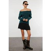 HOXTON GAL Women's Regular Fit Off-Shoulder Ribbed Knit Sweater in Green | Size: Medium