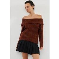 HOXTON GAL Women's Regular Fit Off-Shoulder Ribbed Knit Sweater in Brown | Size: Medium