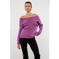 HOXTON GAL Women's Regular Fit Off-Shoulder Ribbed Knit Sweater in Lilac | Size: Small