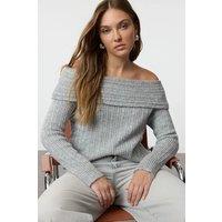 HOXTON GAL Women's Regular Fit Off-Shoulder Ribbed Knit Sweater in Grey | Size: Medium