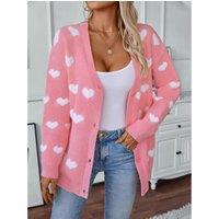 Heart V-Neck Button Up Long Sleeve Cardigan- Blush Pink