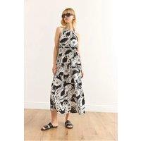 HOXTON GAL Women's Regular Fit Halter Neck Belted Midi Dress in White | Size: XL