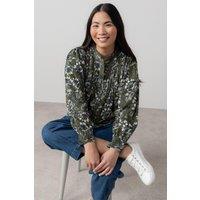 Lily & Me Women's Flora Ditsy Print Cotton Pincord Blouse in Green | Size: 10