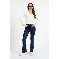 HOXTON GAL Women's Regular Fit Woven Pattern Knit Buttoned Cardigan in White | Size: Large