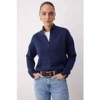 HOXTON GAL Women's Regular Fit Button-Up Knit Sweater in Navy | Size: Large