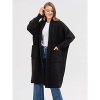 Long Sleeve Pocketed Open Front Cardigan- Black