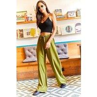 HOXTON GAL Women's Wide-Leg Palazzo Pants with Comfortable Elastic Waist in Khaki | Size: Small
