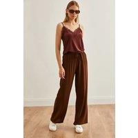 HOXTON GAL Women's Wide-Leg Palazzo Pants with Comfortable Elastic Waist in Dark Brown | Size: Small