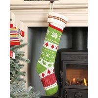 Dibor Set of 4 Traditional Green Fair Isle Xmas Tree Christmas Gift Bag Stocking | Size: 4 Pack