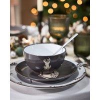 Dibor 24 Piece Grey Stag Plates & Bowls Reindeer Christmas Dinner Set 8 Person Christmas Crockery Set | Size: 24 Pack