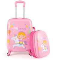 Costway 2 Pieces Kid Luggage Set 16 Carry on Suitcase & 13 Backpack in Pink