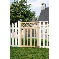 Living and Home 3x4 ft Outdoor Lattice Top Pale Wooden Garden Gate Waterproof Treatment Pedestrian Gate in Natural