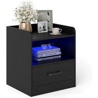 Costway Small Bedside Table Modern Nightstand with Drawer-Black in Black