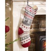 Dibor Set of 4 Grey Fair Isle Nostalgia Knit Xmas Gift Christmas Stocking in Red | Size: 4 Pack