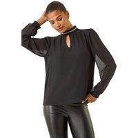 Roman Women's Diamante Trim High Neck Top in Black | Size: 20