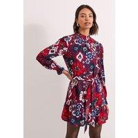 Dorothy Perkins Women's Shirred Neck Tie Waist Mini Dress | Size: 14