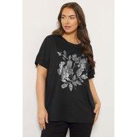 Evans Women's Floral Stud Top in Black | Size: 16