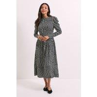 Dorothy Perkins Women's Mono Spot Dropped Waist A-line Midi Dress | Size: 16